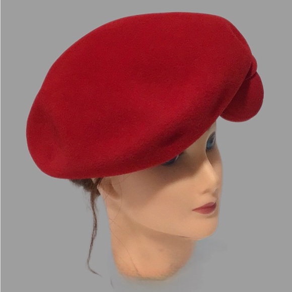 RARE Yves Saint Laurent Luxuria Wool-Felt Beret Cloche Hat, Made in Italy, Red - Picture 4 of 10